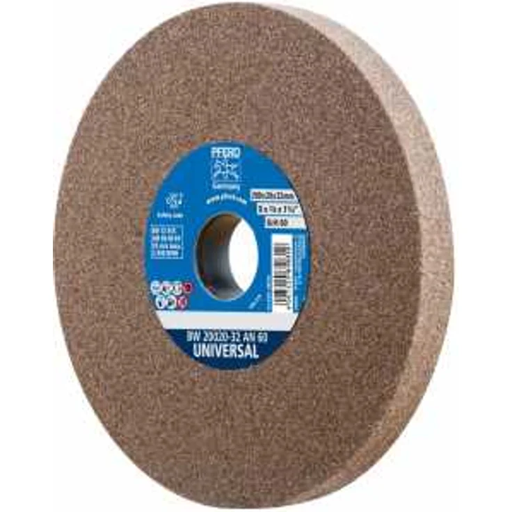 PFERD Schleifbockscheibe, 200x20x32, Ausführung UNIVERSAL, Korngröße 60, Normalkorund, 39008436 – Universelle Schleifscheibe mit integrierten Reduzierhülsen (25-20-16mm) – Bild 1