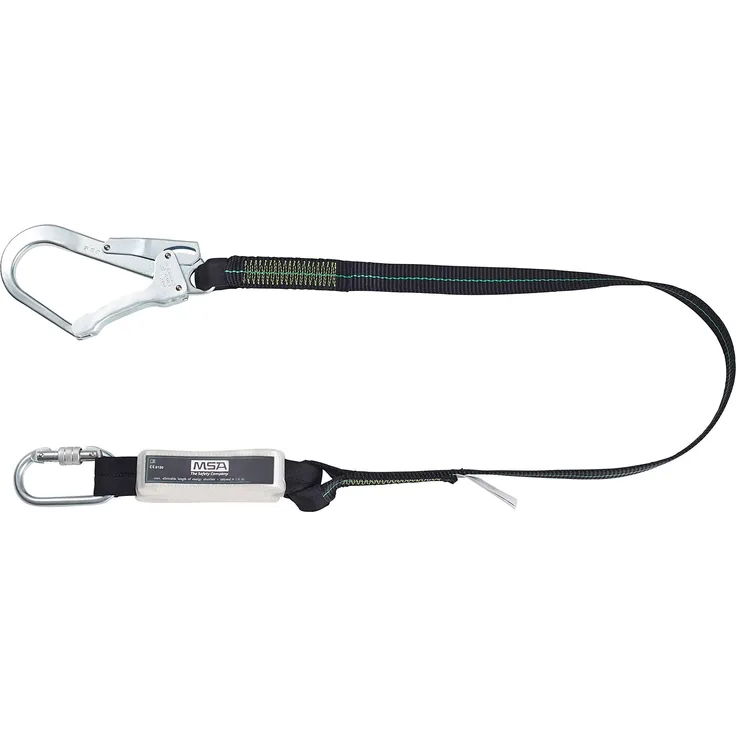 MSA Verbindungsmittel mit Falldämpfer Gurtband 1,5m lang einsträngig Stahl-Twist-Lock Karabiner Stahl-Gerüsthaken EN 355