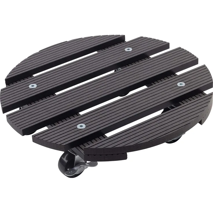Metafranc WPC-Pflanzenroller Ø 300 mm-60 kg Tragkraft-Anthrazit-PP-Räder-Feststeller-Witterungsbeständig-Outdoorroller-Untersetzer mit Rollen-Transporthilfe für Pflanzen - 825130