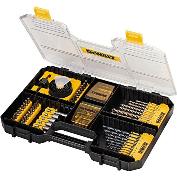 DeWalt TSTAK Universalset- MaxiSet (100-tlg., mit HSS-Metallbohrern, Betonbohrern, Lochsägen, Bits 25 mm, Torx, Phillips, Schlitz, Steckschlüssel und Bithalter, TSTAK kompatibel) DT71569