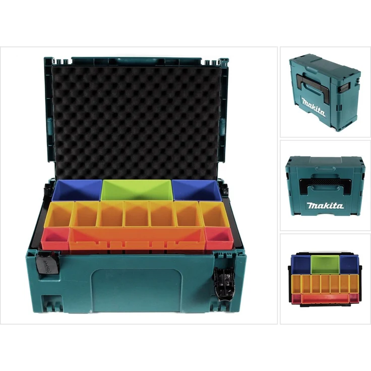 Makita MAKPAC 2 Systemkoffer + Boxeneinsatz mit farbigen Boxen P-83652 + Deckeleinlage Schaumstoff – Bild 1