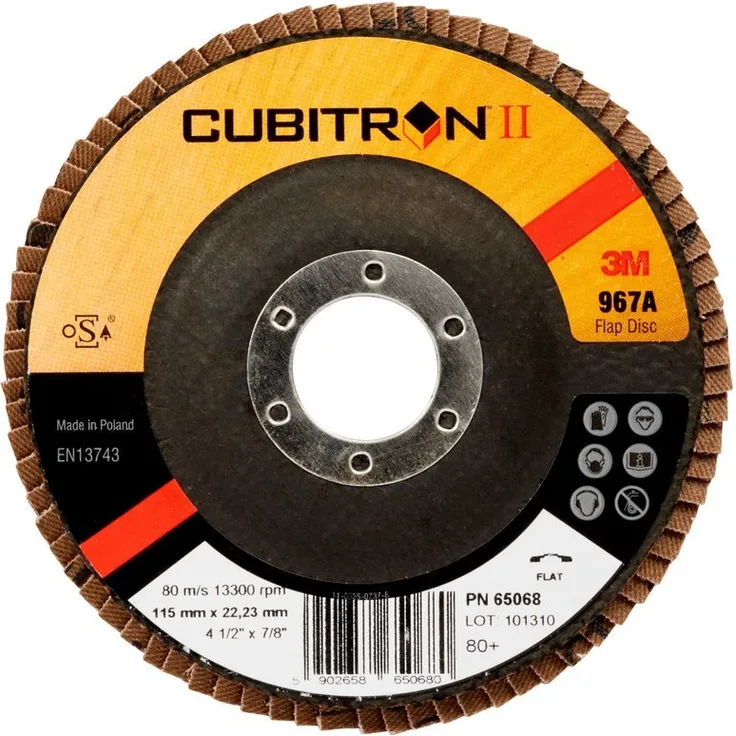 3M Cubitron II Fächerschleifscheibe 967A, 115 mm, 22,23 mm, 80+, konisch, 1 Stück - Karton