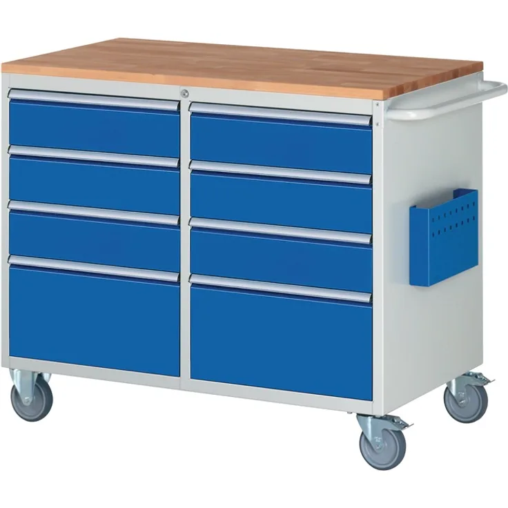 Werkstattwagen Buchenplatte H975xB1145xT650mm grau-blau Schubl.xH 2x270,6x150mm
