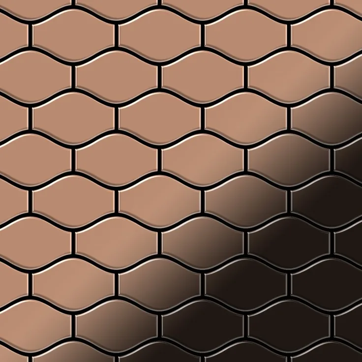 Mosaik Fliese massiv Metall Titan hochglänzend in kupfer 1,6mm stark ALLOY Karma-Ti-AM Designed by Karim Rashid 0,86 m2