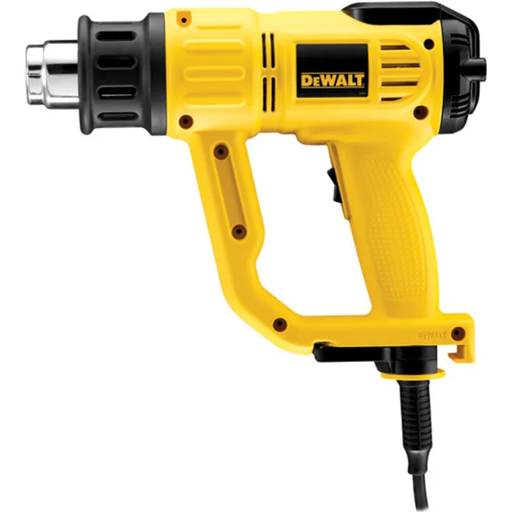 DeWalt 2.000 Watt Heißluftpistole - Heißluftgebläse (50 - 600°c Betriebstemperatur, Luftdurchsatz 650 l-min, mit Überlastschutz, auch im Stationärbetrieb einsetzbar, inkl. Konusdüse und Punktdüse), D26414