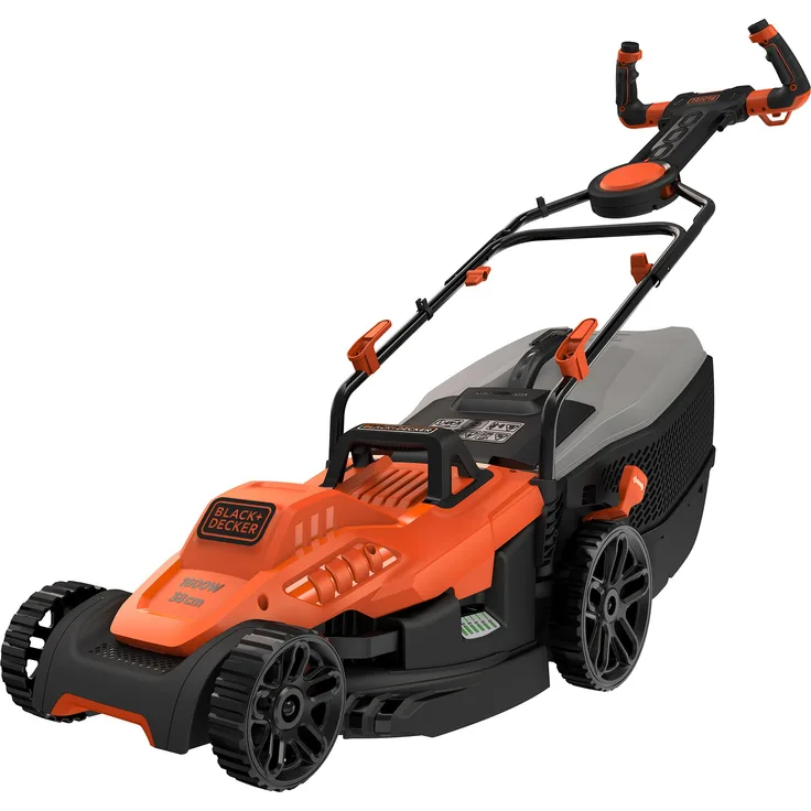 Black+Decker Elektro-Rasenmäher mit EasySteer Lenkgriff - 1.600W, 38cm Schnittbreite, 6-fach Höhenverstellung, 45l Grasfangbehälter, ideal für mittlere Gärten - BEMW471ES