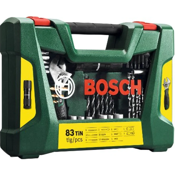 Bosch 83tlg. V-Line Titanium-Bohrer- und Bit-Set mit LED-Taschenlampe und Rollgabelschlüssel – Bild 1