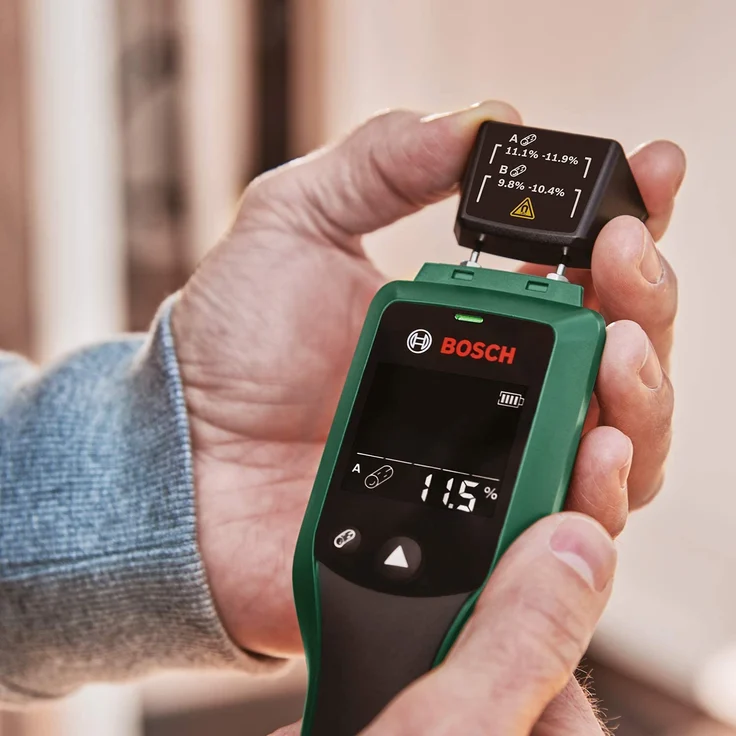 Bosch UniversalHumid Holzfeuchtemessgerät Holzfeuchtigkeit Einstichmessung LCD Abschaltautomatik mit Batterien – Bild 6