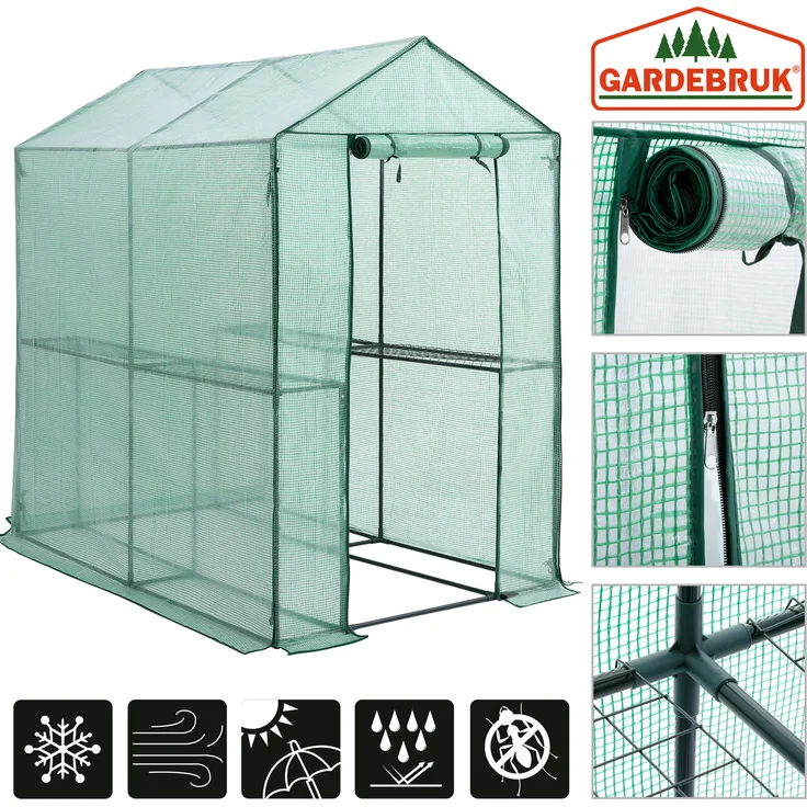 Gardebruk Foliengewächshaus 2,23m² 4 Ablagen aufrollbare Tür Treibhaus Tomatenhaus Pflanzenhaus Anzucht 190x186x120cm – Bild 1