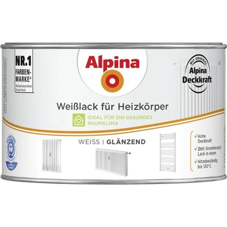 Alpina Heizkörperlack weiß 300 ml, weiß, glänzend – Bild 1
