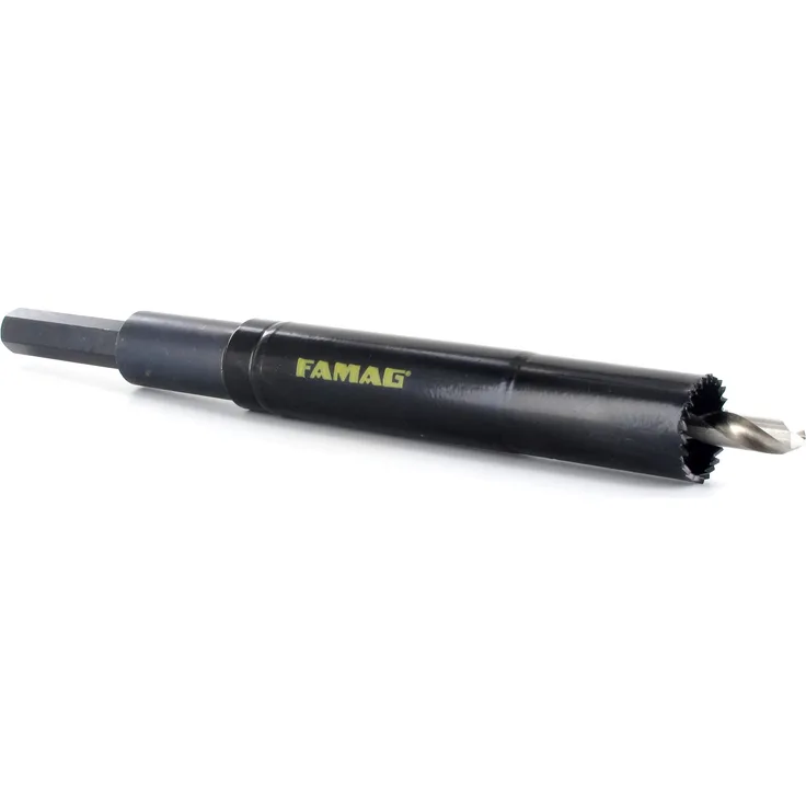 FAMAG Bi-Metall Lochsäge für Rollladengurtdurchführungen 17x100x220mm Schaft=12mm inkl. Vorbohrer