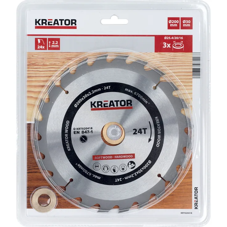 HSS Kreissägeblatt Ø 200 x 30 x 2,2 mm 24 Zähne Holzsägeblatt + 3 Reduzierringe