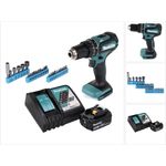 Makita DHP485RF1 Akku Schlagbohrschrauber 18 V 50 Nm Brushless + 1x Akku 3,0 Ah + Ladegerät + 26 tlg. Bit Steckschlüssel Set