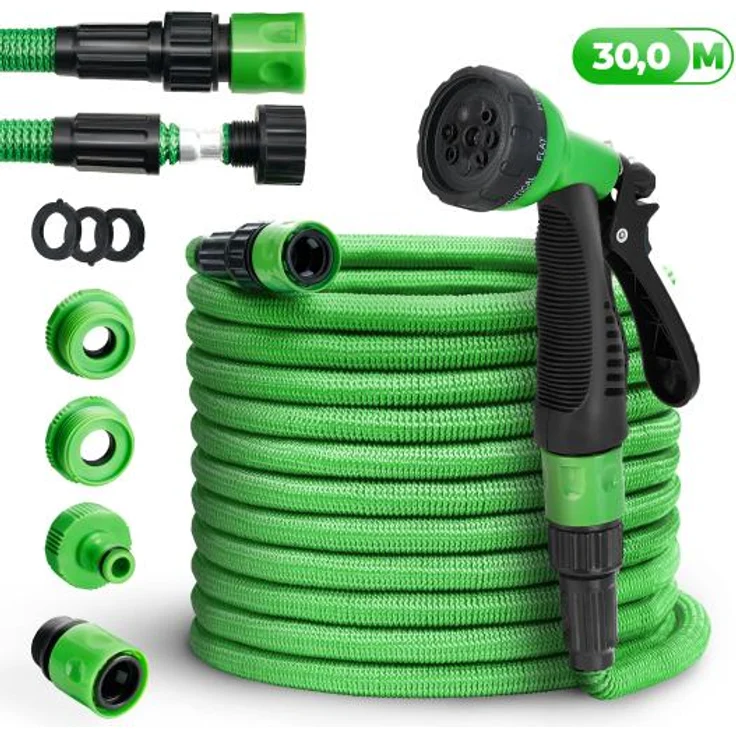 tillvex Flexibler Gartenschlauch Grün 30m Wasserschlauch dehnbarer Flexischlauch Wonder – Bild 1