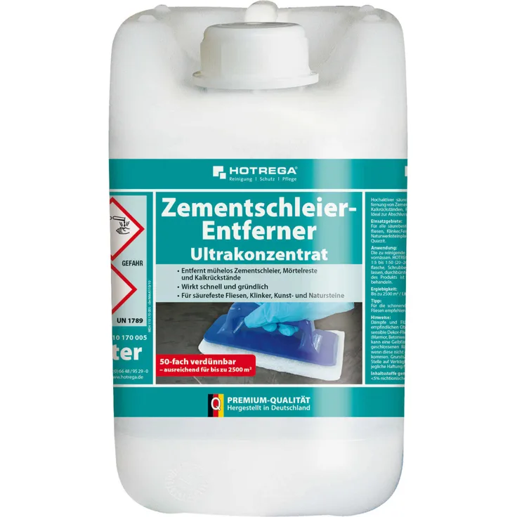 HOTREGA Zementschleier Entferner Konzentrat 5L, Grundreiniger, Fliesenreiniger, Betonreiniger, Zementreiniger