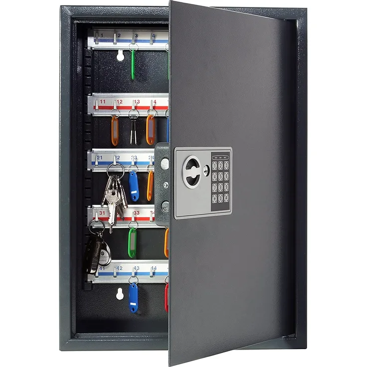 Pavo 8033911 Schlüssel-Kasten/Schrank/Tresor, High security mit elektronische Sicherung, 50 Haken mit seitlichem Schlüsseleinwurf, dunkelgrau