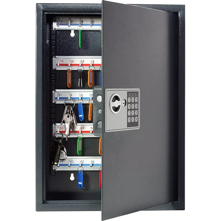 Pavo 8033911 Schlüssel-Kasten/Schrank/Tresor, High security mit elektronische Sicherung, 50 Haken mit seitlichem Schlüsseleinwurf, dunkelgrau – Bild 1