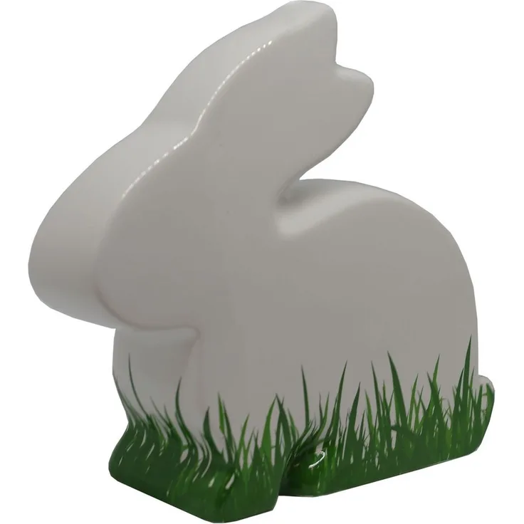 Dekofigur Hase Keramik weiß 20x18cm Grasdekor Dekohase Grasi Osterdekoration