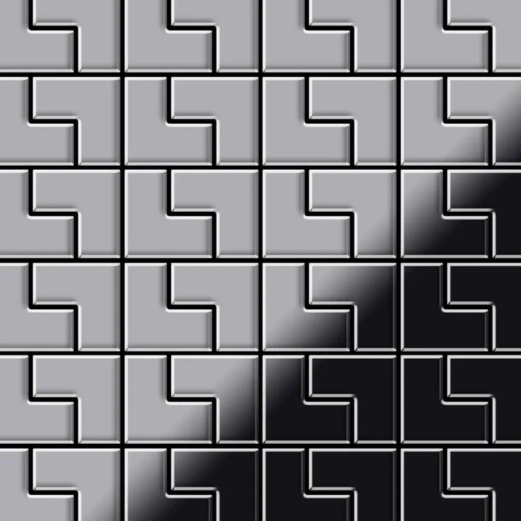 Alloy Mosaik Fliese massiv Metall Edelstahl marine gebürstet in grau 1,6mm stark Kink-S-S-MB Designed by Karim Rashid 0,93 m2