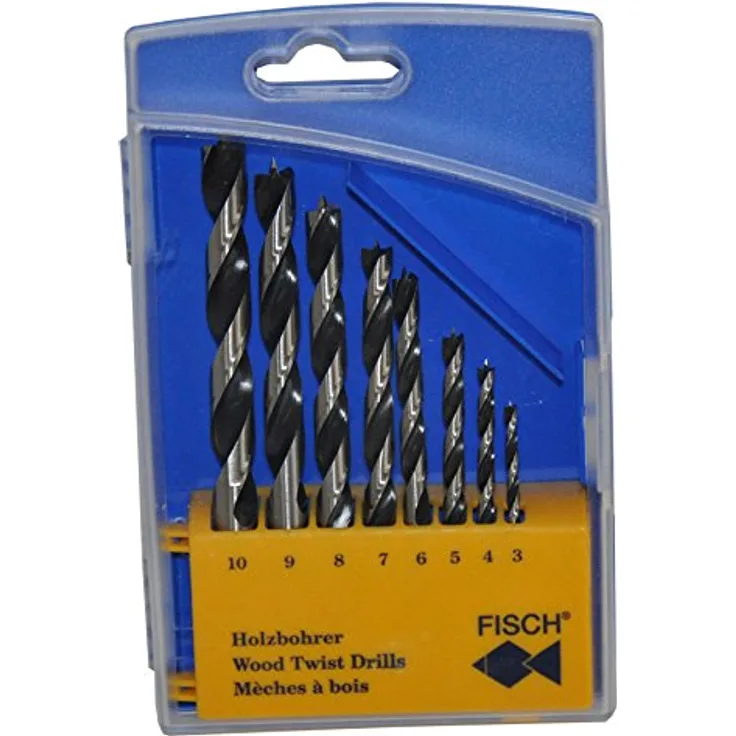 FISCH 01200008K Holzspiralbohrer-Kassette 0120 Bohrer ø 3-10 mm 8-teilig, 8 Stück