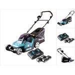Makita DLM 432 PG4 Akku Rasenmäher 36 V - 2x 18 V 43 cm Brushless + 4x Akku 6,0 Ah + Doppel Ladegerät
