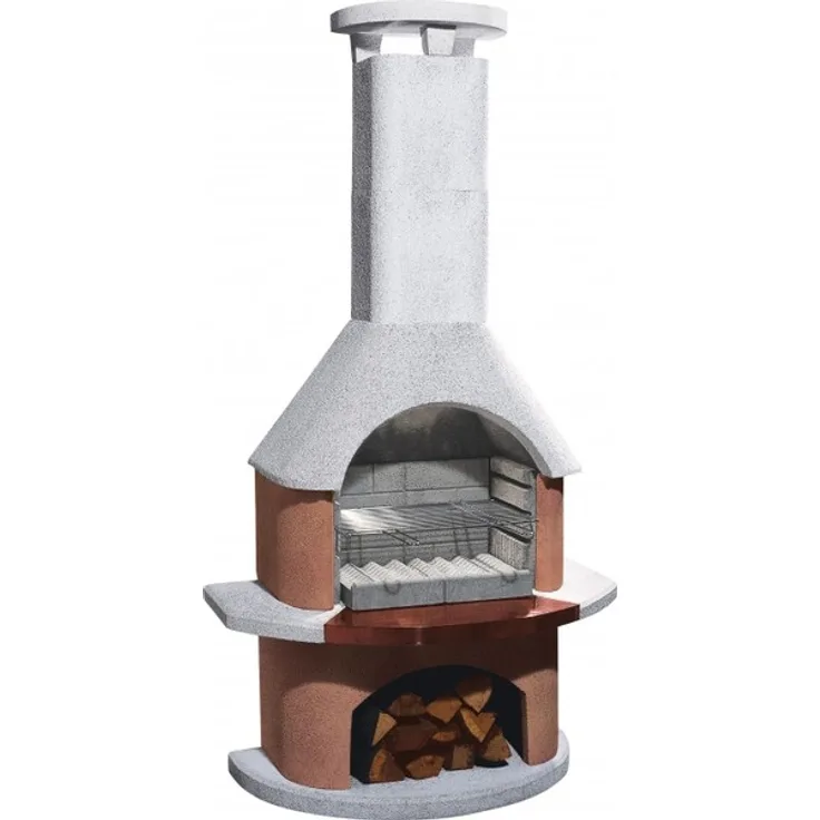 Buschbeck 90074.001 Holzkohlegrillkamin San Remo, weiß-terrakotta, 206 x 110 x 65 cm, Grillfläche 53 x 34 cm