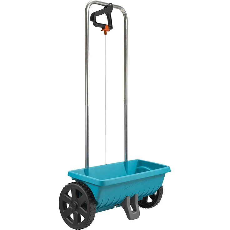 GARDENA Streuwagen L: Universalstreuer zum Ausbringen von Dünger, Samen und Streusalz, 45 cm Streubreite, für ca. 400 m² Rasenfläche, 12.5 l Fassungsvermögen, mit Verschlussschieber (432-20) – Bild 1