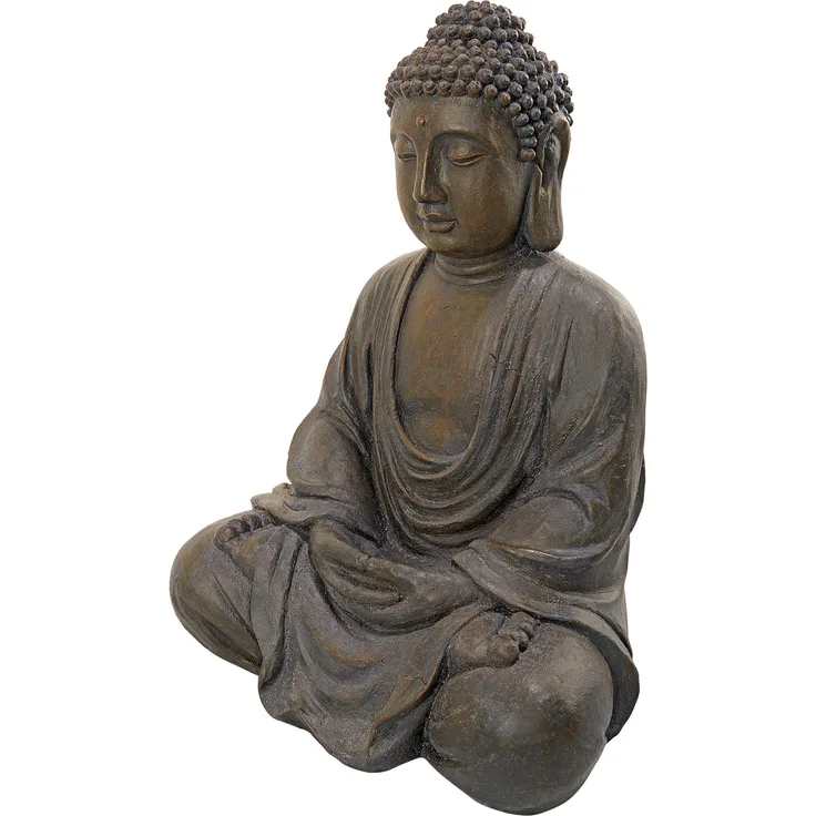 Design Toscano Meditierender Buddha des großen Tempels Gartenstatue, Polyresin, steingrau, Mittel 66 cm