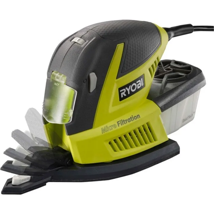 Ryobi Multischleifer 180 W, mit 5 Schleifblätter, inkl. Fingerschleifer für präzises Schleifen, RPS100-S