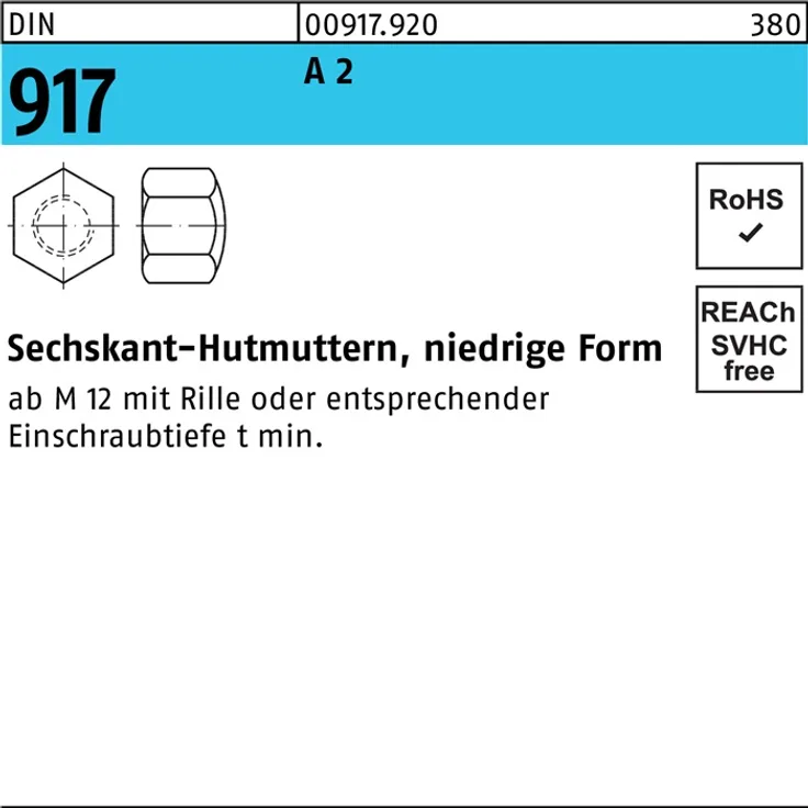 DIVERSE Sechskanthutmutter DIN 917 niedrige Form M 30 A 2