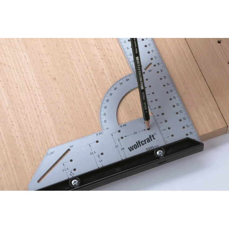 wolfcraft Universalwinkel 5205000, Winkelmesser mit 300 mm Schenkellänge zum präzisen Anreißen und Zeichnen mit 90° Anschlagwinkel und abnehmbarer Winkelschiene – Bild 3