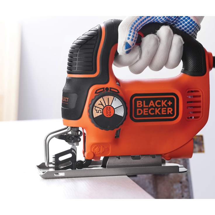 Black & Decker Stichsäge (620W, mit AutoSelect, max. 90 mm Schnitttiefe, Softgriff, Sight-Linie, Schutzbügel, Sägeblasfunktion, inkl. Geradschnitt- und Holzsägeblatt) KS901SEK – Bild 3