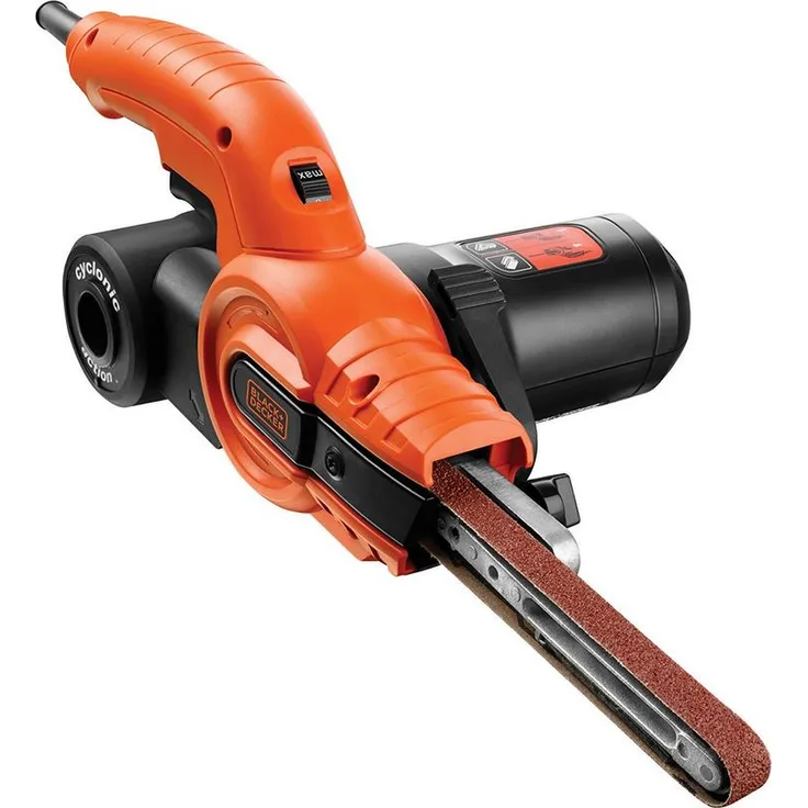 Black und Decker Bandschleifer KA900E 350 W 1400 U-min 2,5 kg mit Absaugung Schleifmaschine für Holz, Metall, Stein, Gips, Keramikfliesen & Kunststoff Zum Schleifen, Feilen, Schärfen und Entrosten Bandmaße: 451 x 13mm