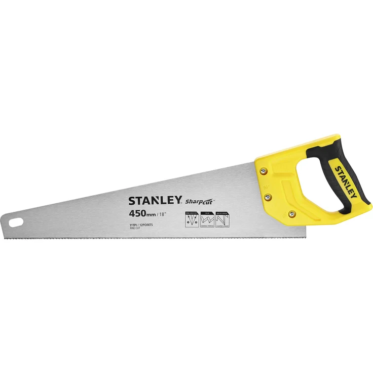 Stanley Handsäge Sharpcut (18''-450 mm, Fuchsschwanz mit 11 Zähne-Inch für feines Arbeiten, doppelt geschliffene, induktionsgehärtete Verzahnung) STHT20370-1 – Bild 1