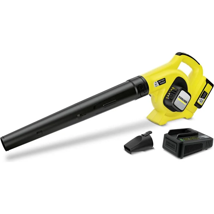 Kärcher Akku-Laubbläser LBL 4 Battery Set (Akku: 36 V - 2,5 Ah, 36 V Schnellladegerät, Luftgeschwindigkeit: 250 km-h, Blasrohr, Flachdüse inkl. Kratzkante)