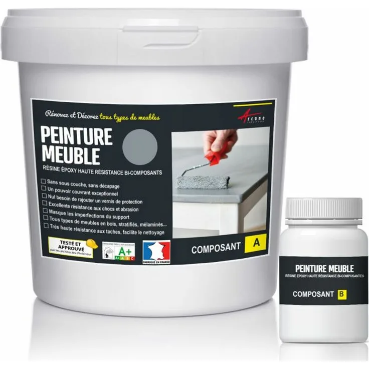 Arcane Industries - MÖBELFARBE FÜR KÜCHE UND BAD : Buntlack - Möbelfarbe abwaschbar - Möbellack - Epoxidfarbe , Epoxyfarbe - Grau RAL 7001 - Kit