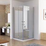 Duschkabine 80x80 Eckig Dusche Falttür 180º Duschwand Duschabtrennung NANO Glas 185cm DA