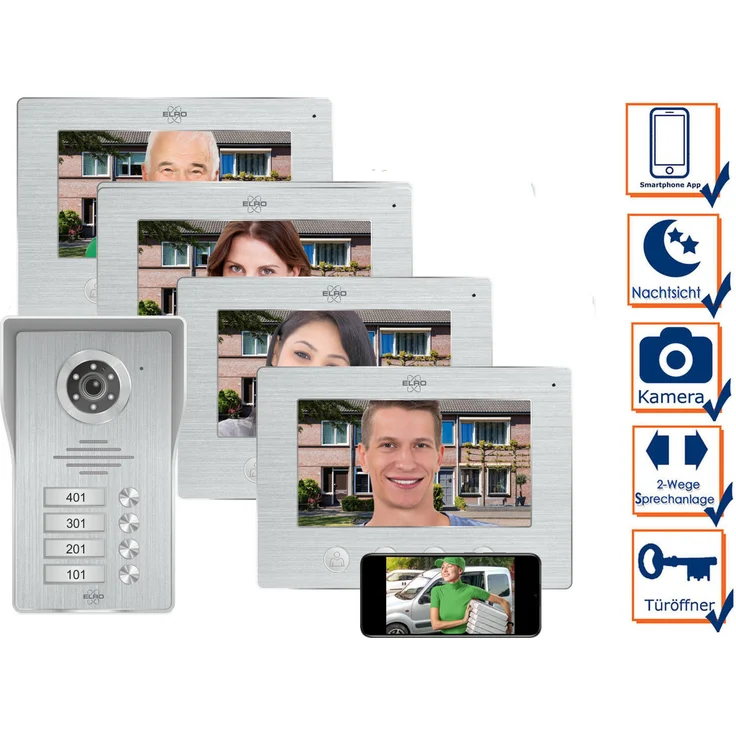 IP Türsprechanlage mit Kamera und Monitor - Video Türklingel für 4 Familienhaus – Bild 1