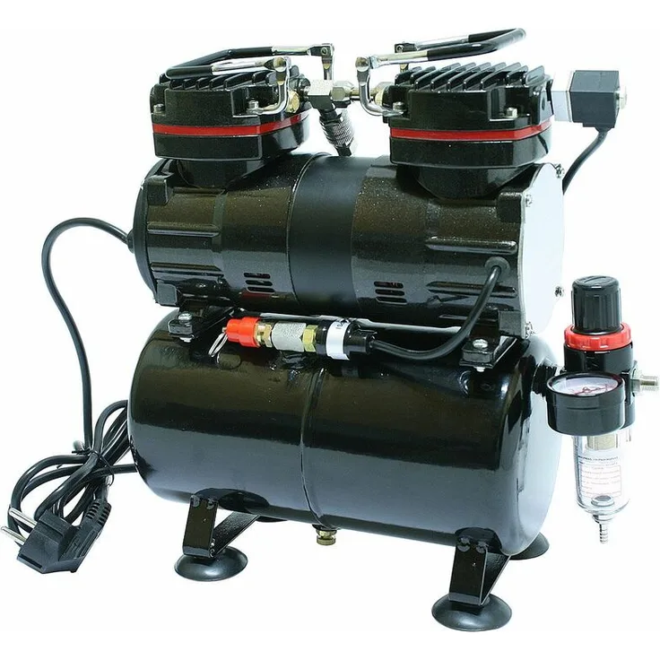 Bc-elec - TC-90T Kompressor Airbrush Doppelzylinder 190W 0-4bar Modell AS196 mit Lufttank - Schwarz