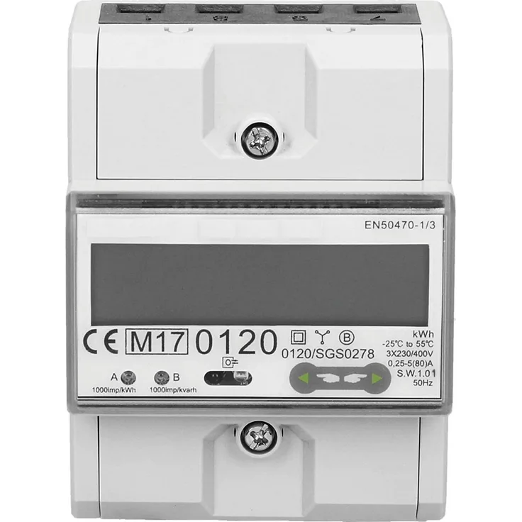 Drehstromzähler'' ''geeicht, MID, LCD, zur Montage auf die Hutschiene''''