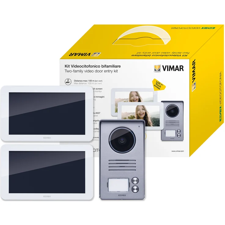 Vimar K40916 Video-Türsprechanlage, 7 Zoll (17,8 cm), Touchscreen, zweifamiliär, mit Netzteil, Grau – Bild 1