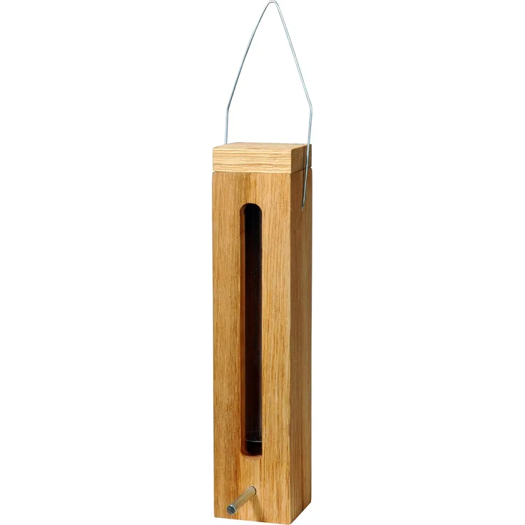 Minimalistischer Futterspender mit Futtersilo, Wildvogel-Futterstation zum Aufhängen, 5 x 5 x 23 cm, Eiche