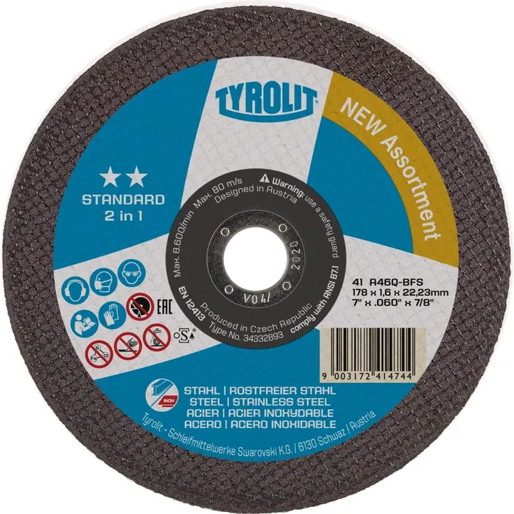 Tyrolit TYR-34332871 41 TRENNSCHEIBE GERADE, GEWEBEV. 41C 125x1x22,23 A60Q-BFB