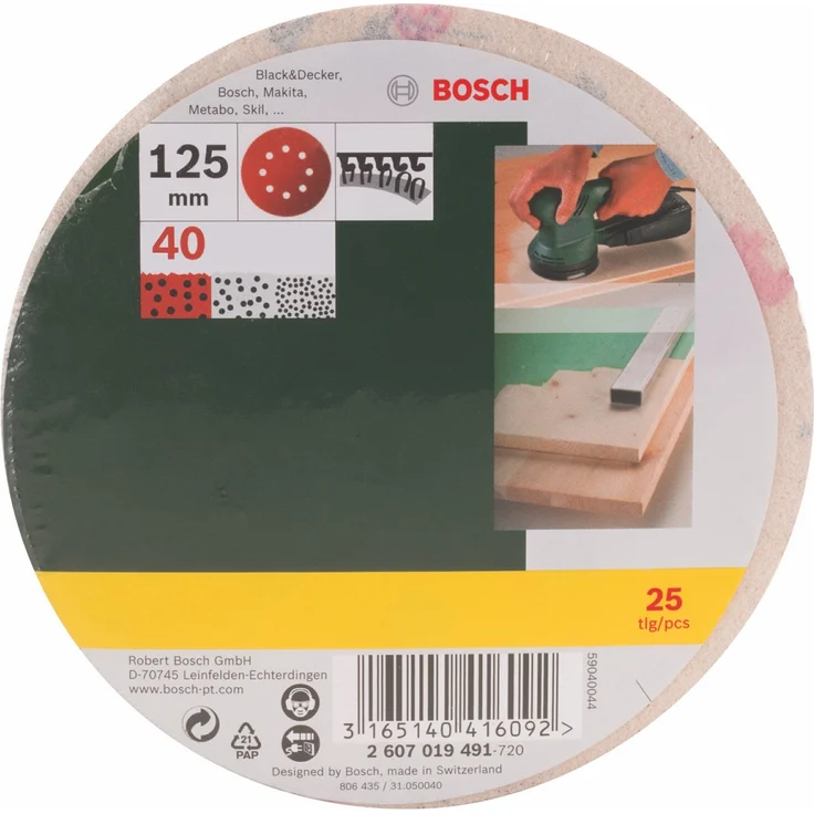 Bosch DIY Schleifblatt verschiedene Materialien für Exzenterschleifer (25 Stück, Ø 125 mm, Körnung 40) - Preisvergleich – Bild 1