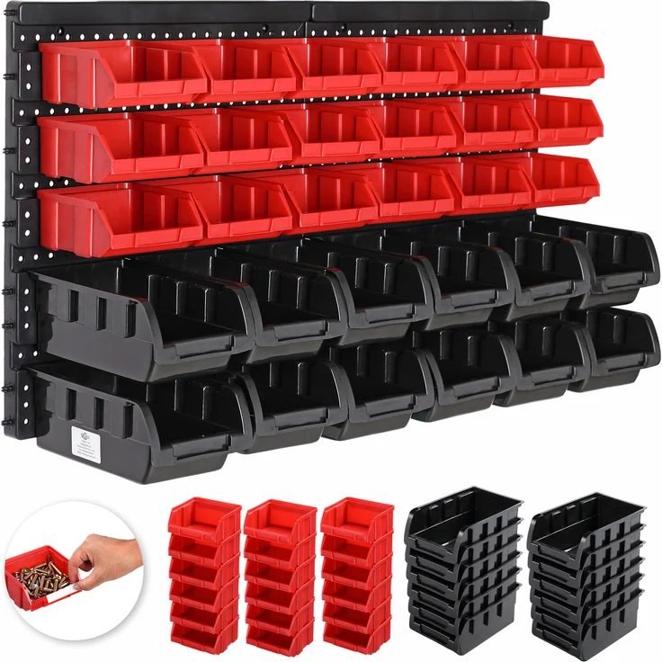 Deuba Wandregal mit Stapelboxen 32 tlg Box Starke Wandplatten Erweiterbar Werkstattregal Werkzeuglochwand – Bild 1