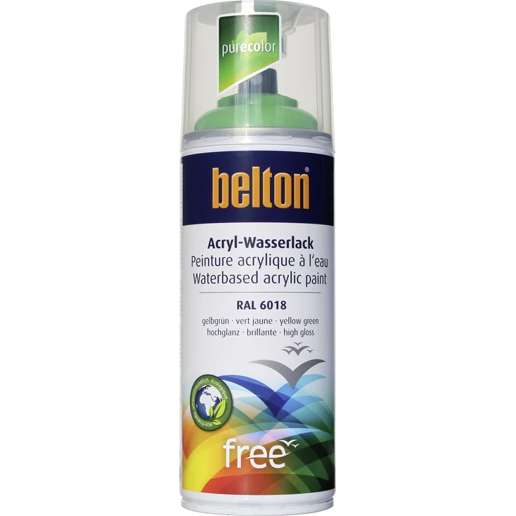 belton free Lackspray 400 ml, Acryl Wasserlack, gelbgrün, hochglanz – Bild 1