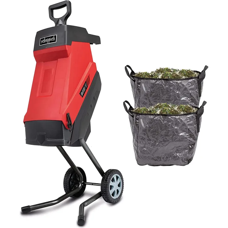 Scheppach GS55 Elektro Gartenhäcksler 2in1 Häcksler mit Fahrvorrichtung 2400W Leistung Schnittstärke 45mm 45L Fangsack 2 Messer Selbsteinzug inkl. 2x Fangsack & Nachstopfer