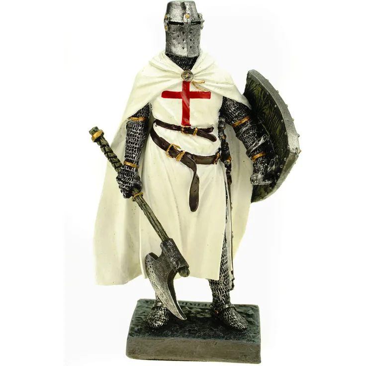 Deutscher Tempelritter mit Axt + Schild 18 cm Figur Templer Ritter Templerkreuz Deko Skulptur