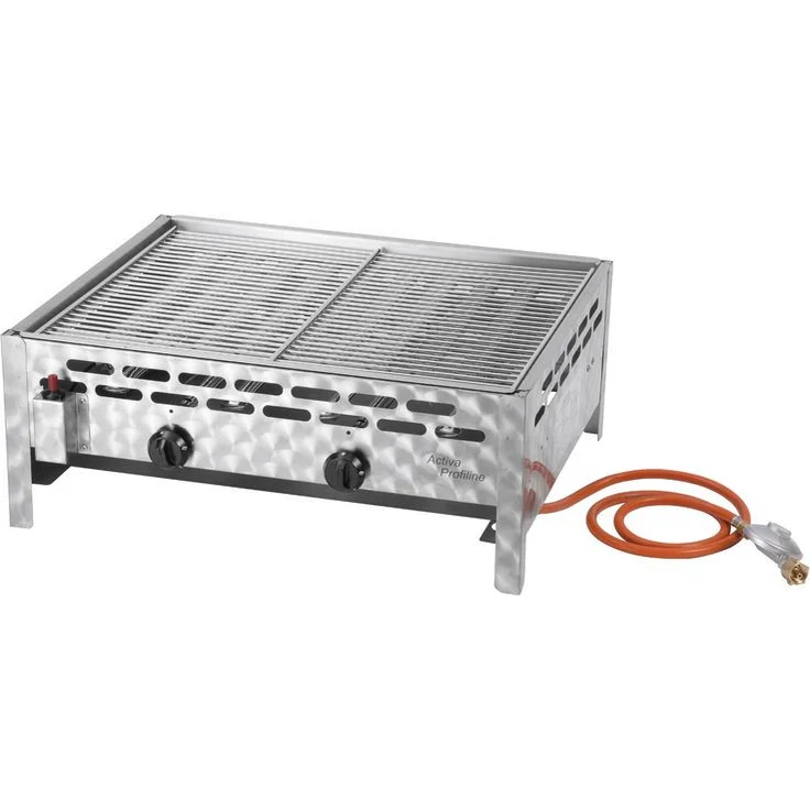 Activa Tischgrill Gasgrill klein, 2 Brenner, Piezozündung, mit Fettauffangschale, mit Grillrost