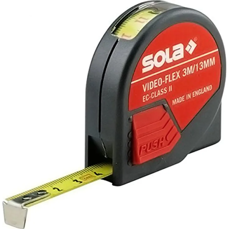 Sola 50012901 Rollbandmaß ''Video-Flex VF'' 3 m, Schwarz-Rot